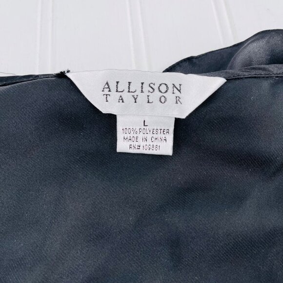 Allison Taylor Black Ruffled Sleeveless Blouse L Polyester Satin Career Y2k - Picture 2 of 4